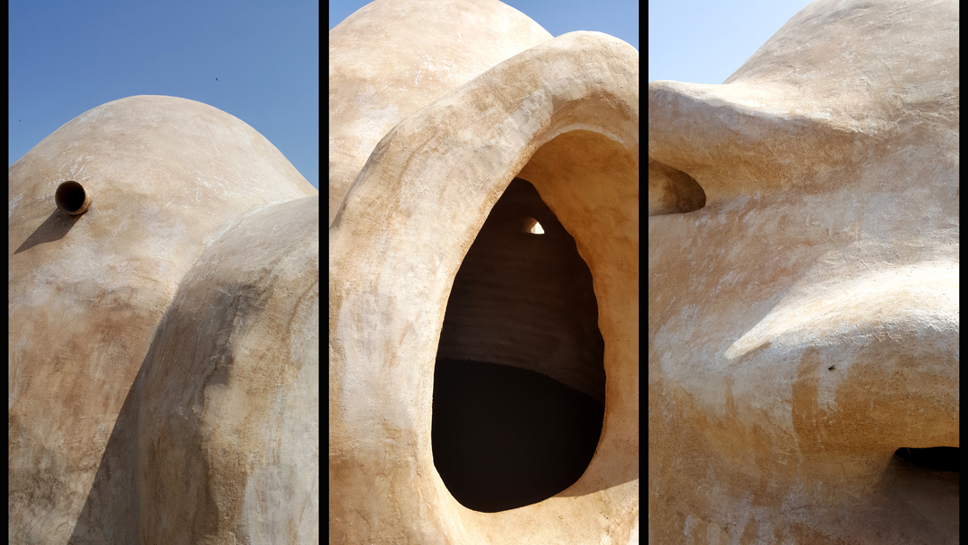 dome shape earth sculpture and cocciopesto plaster at Mare Memoria Viva Museum
